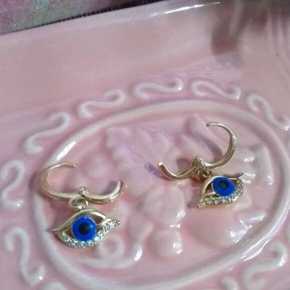 Blue Eyes of Love Pave' Earrings - Picture 4 of 4